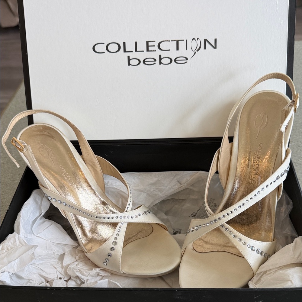 Collection Bebe Cream Rhinestone Slingback Heels